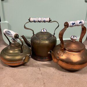 Vintage Decorative Copper Tea Kettles (3)